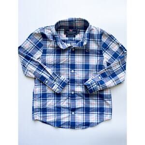 Boys Vineyard Vines Blue Plaid Performance Whale Shirt Size 4T